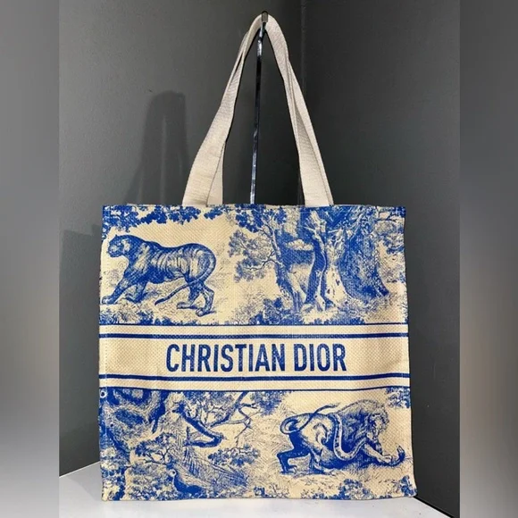 Christian Dior GWP Blue Dioriviera Straw Tote Bag - Picture 2 of 11
